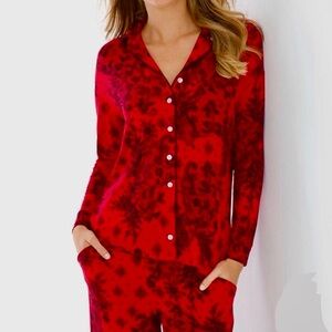 Soma Cool Nights Red/Black Demask Paisley Print Holiday Christmas Pajama Set XL